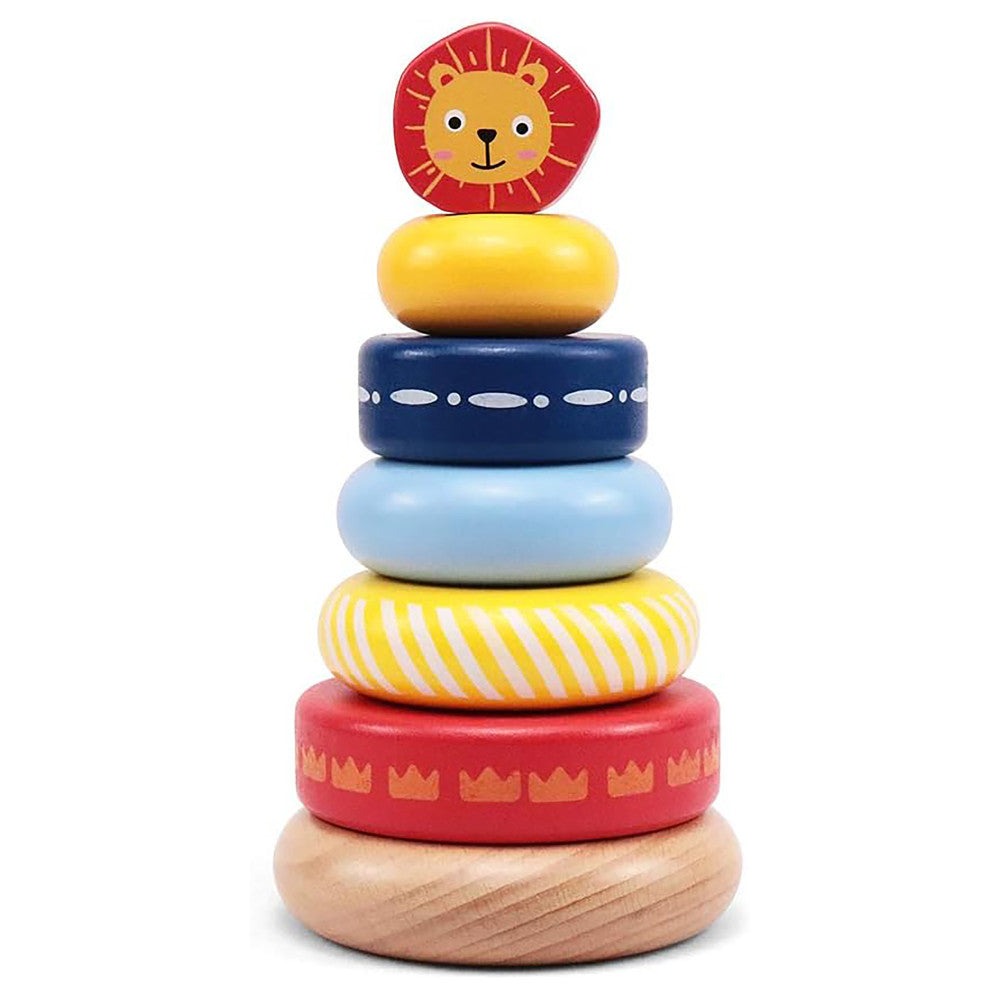 LEO & FRIENDS Lion-Top Wooden Stacking Ring Toy - Colorful