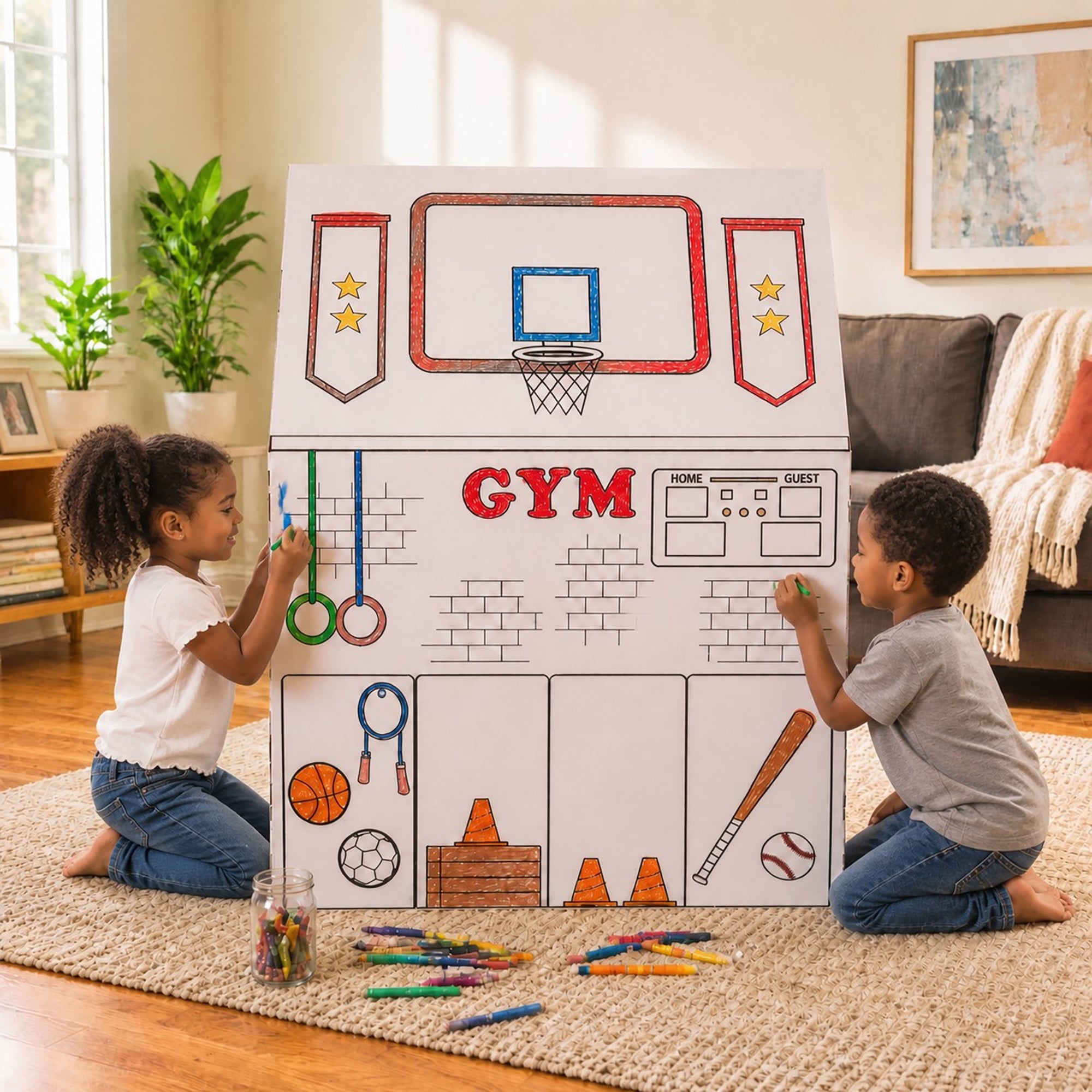 Easy Playhouse School - Decorate & Personalize Cardboard Fort