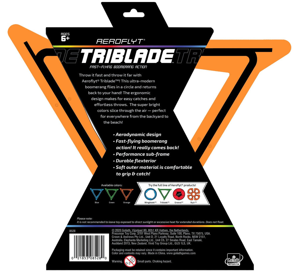 Goliath Sports Aeroflyt Triblade Boomerang in Vibrant Orange