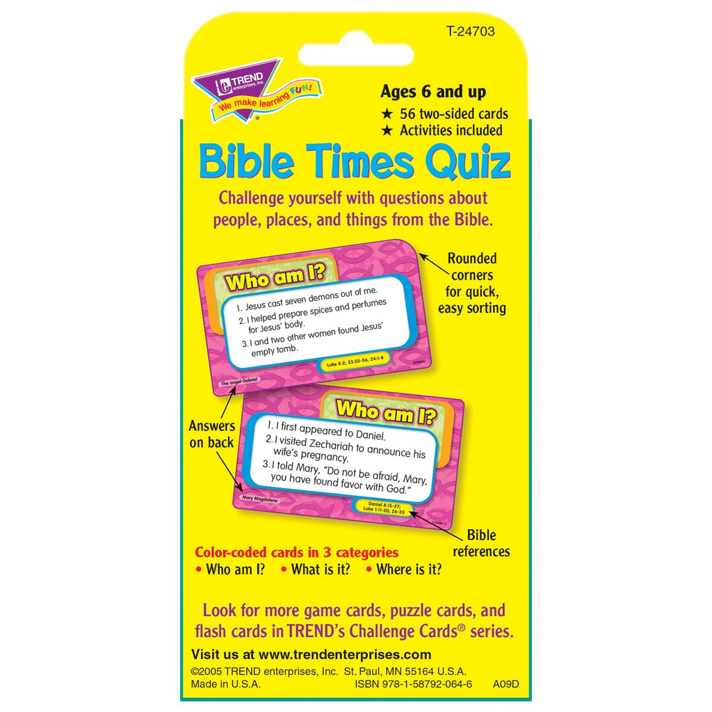 TREND Bible Times Quiz Challenge Cards, Multipack of 6