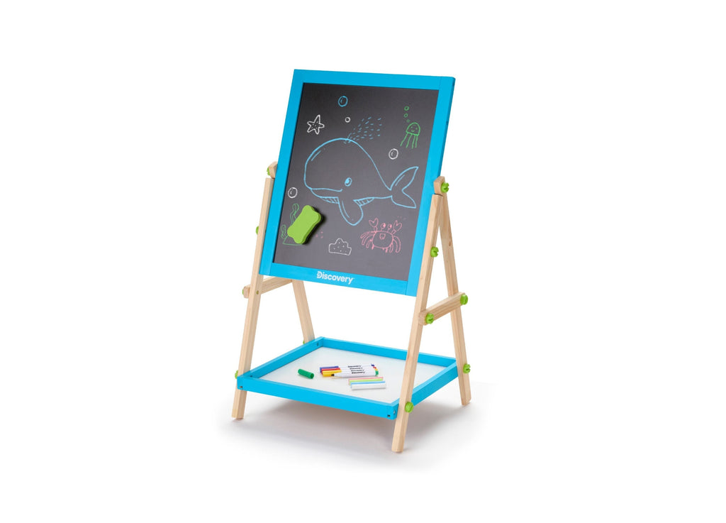 Discovery Kids 2-In-1 Easel Wood Art Center With Whiteboard And Chalkboard