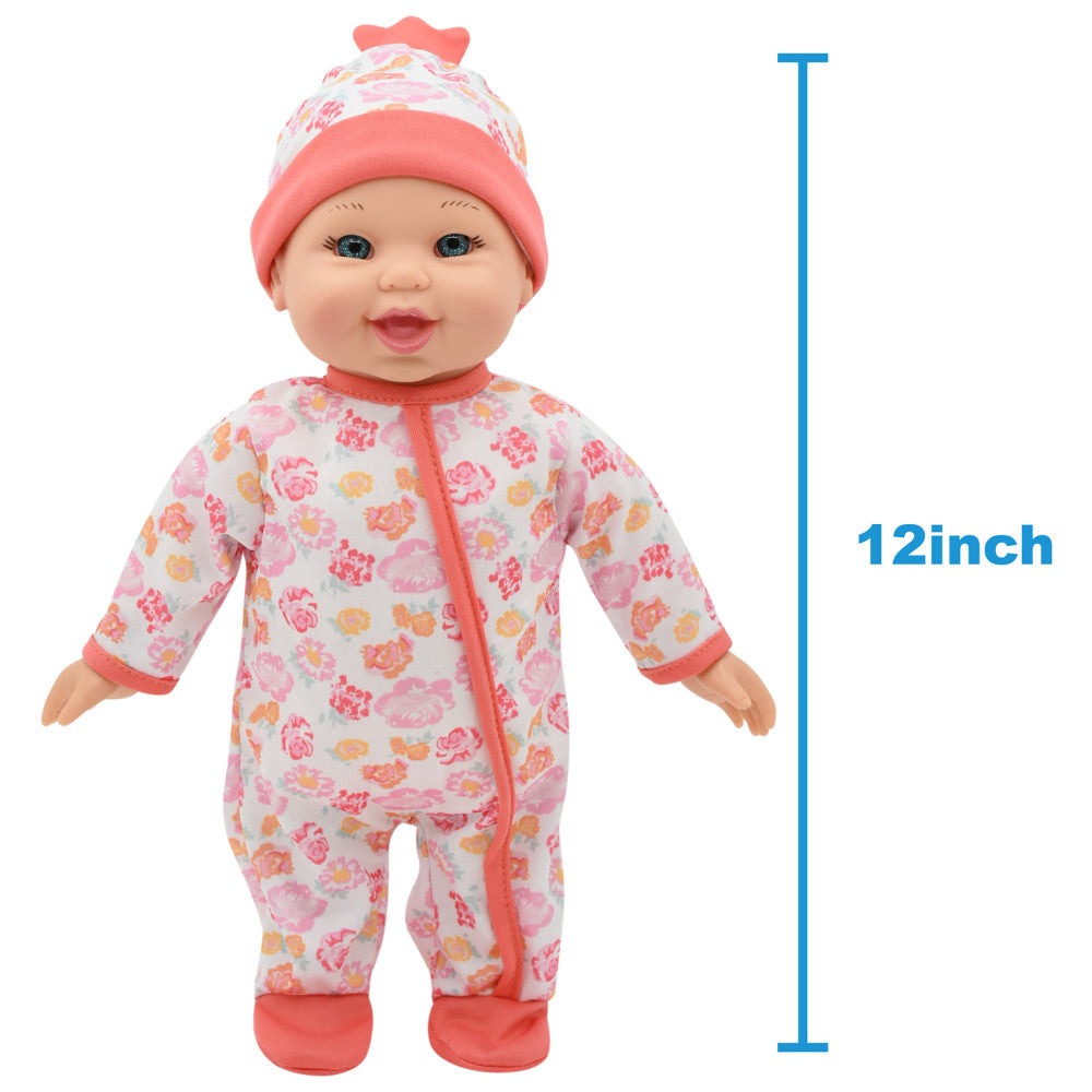 Little Darlings 12-inch Interactive Bouncing Baby Doll Playset - Pink & White
