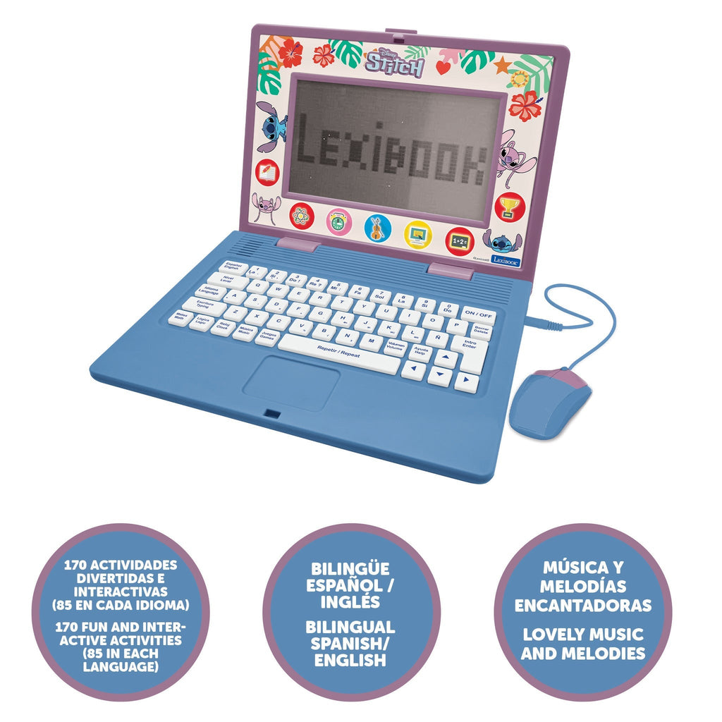 Lexibook Disney Stitch Bilingual Educational Laptop, 170 Activities, Blue