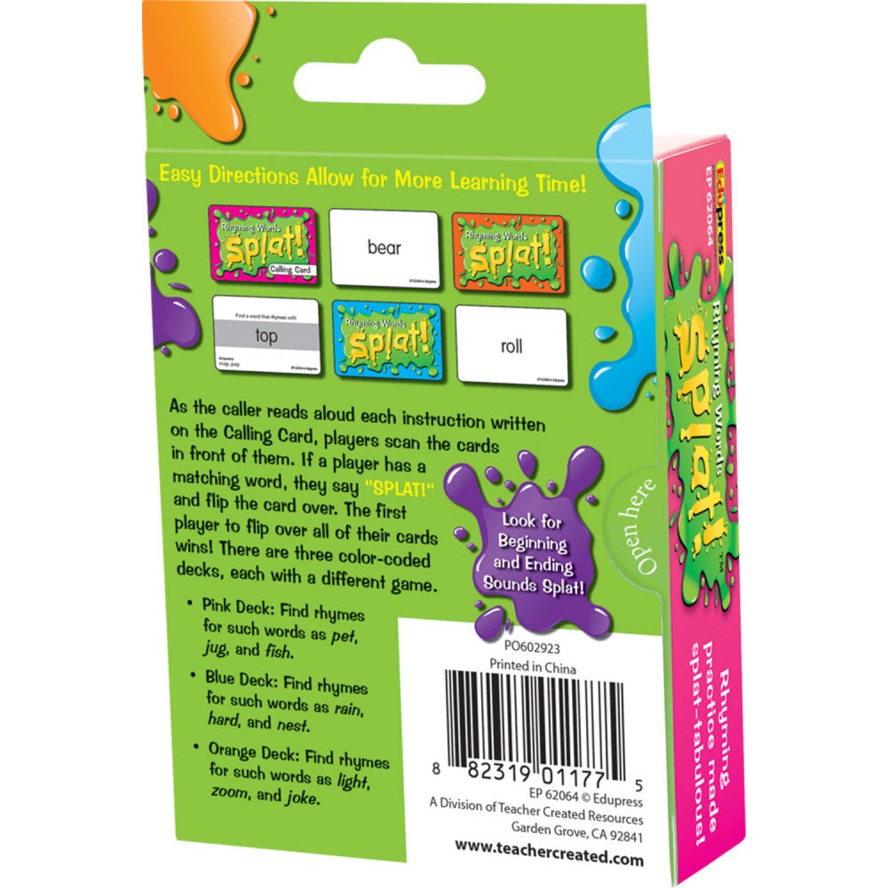 Teacher Created Resources Rhyming Words Splat Game - Color-Coded Decks