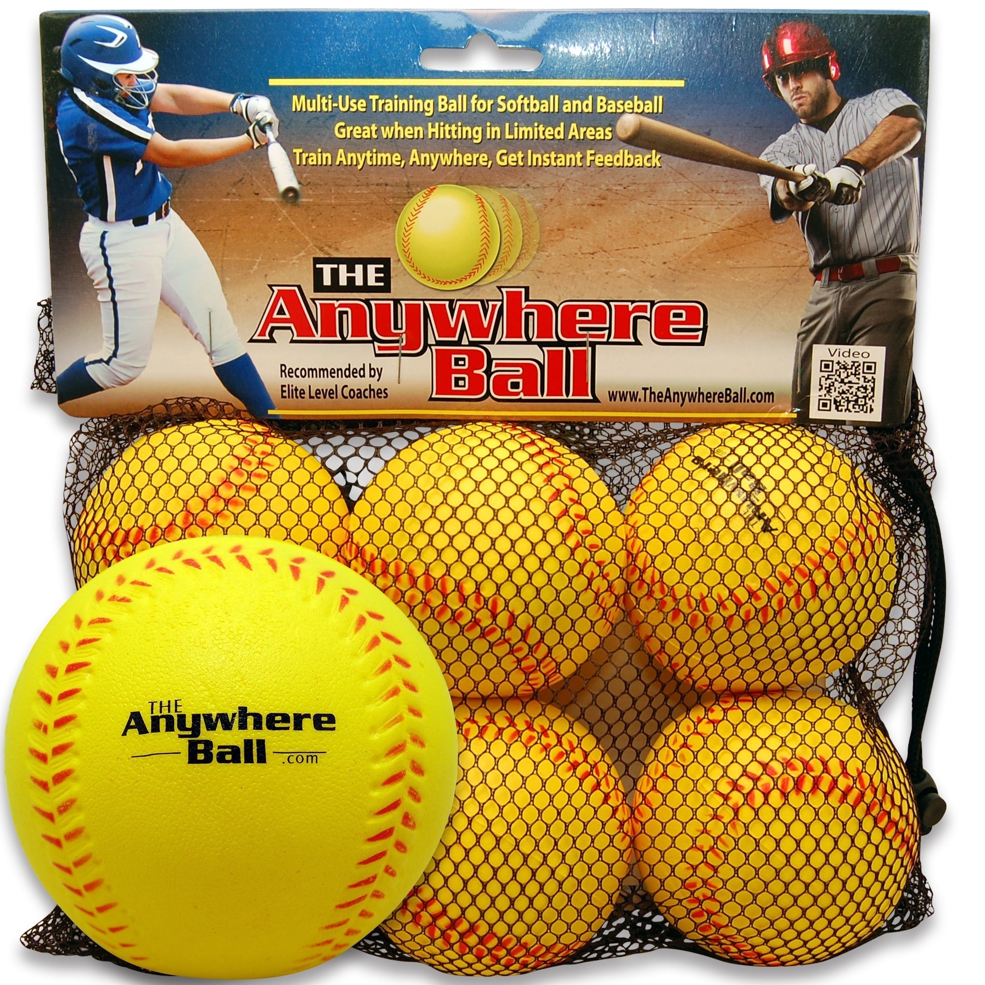 Anywhere Sports: The Anywhere Ball Squishy Foam Training Set - 6-Pack, 3" Yellow Balls for Baseball & Softball, Waterproof, Kids 3+
