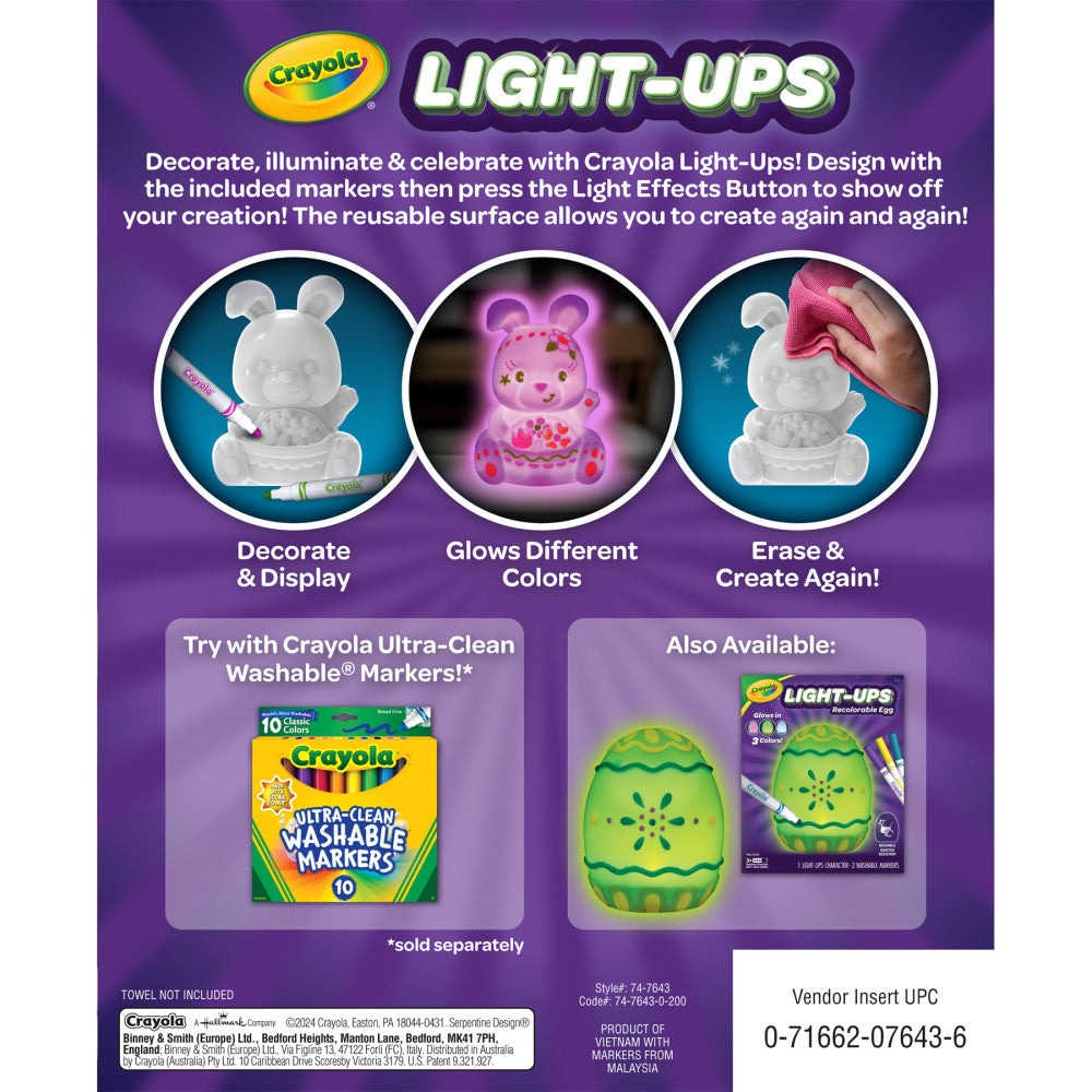 Crayola Creativity Play Light-Ups Recolorable Bunny - Includes Markers