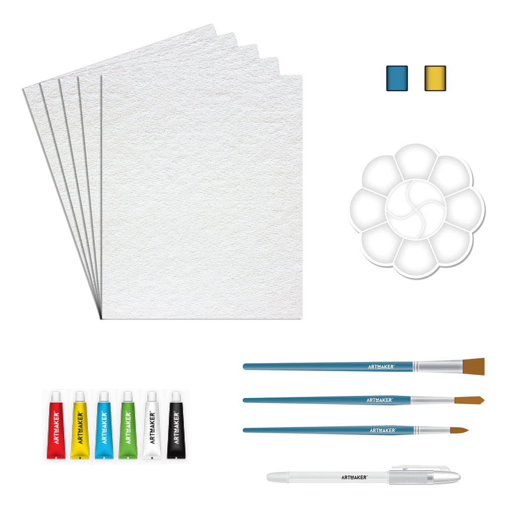 Art Maker Watercolor Painting Kit With 48-Page Book And 6 Paint Tubes