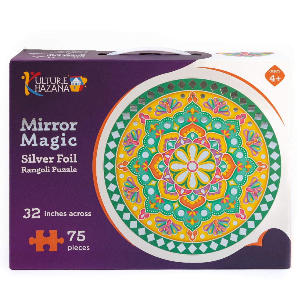 Kulture Khazana Mirror Magic Silver Foil Rangoli Floor Puzzle - 75pc