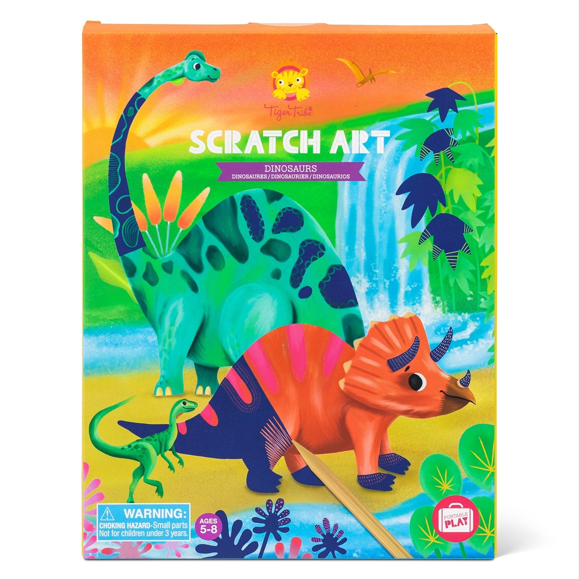 Tiger Tribe Dinosaur Scratch Art Kit - 8 Colorful Illustrations, Wooden Tools, Ages 5+