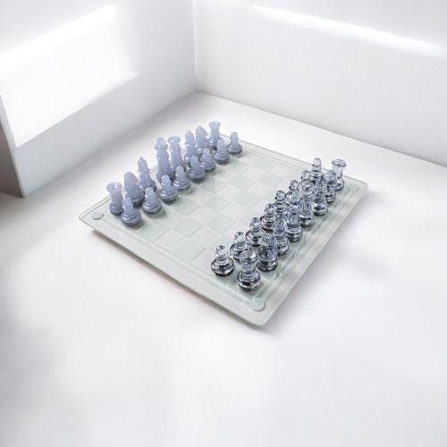 Elegant Plastic Chess Set with Sophisticated Glass Chessboard