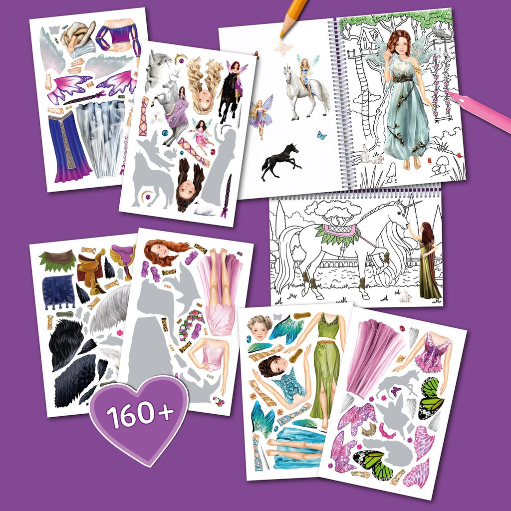 Book 'N' App Elves Color & Sticker Fun Book with 160+ Reusable Stickers, 3D Cover