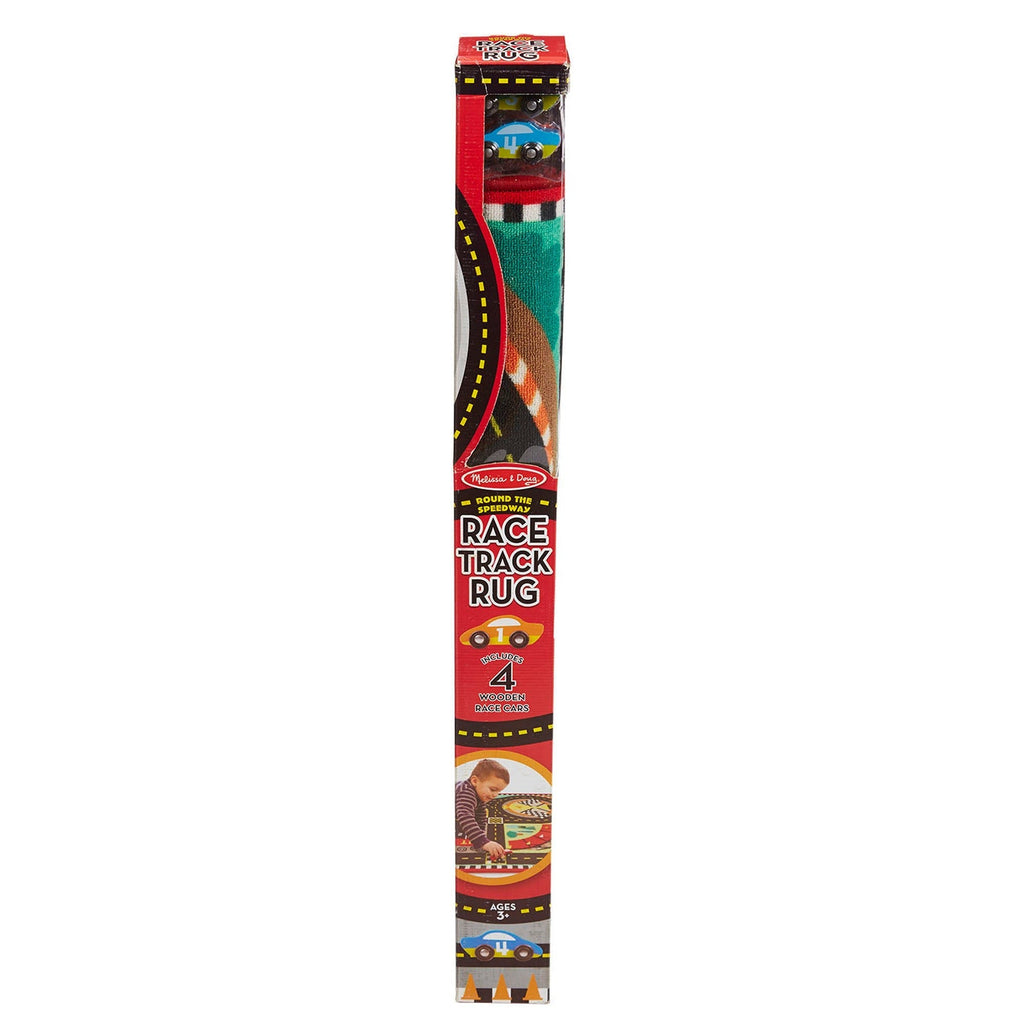 Melissa & Doug Round The Speedway Race Track Rug With 4 Wooden Cars Set