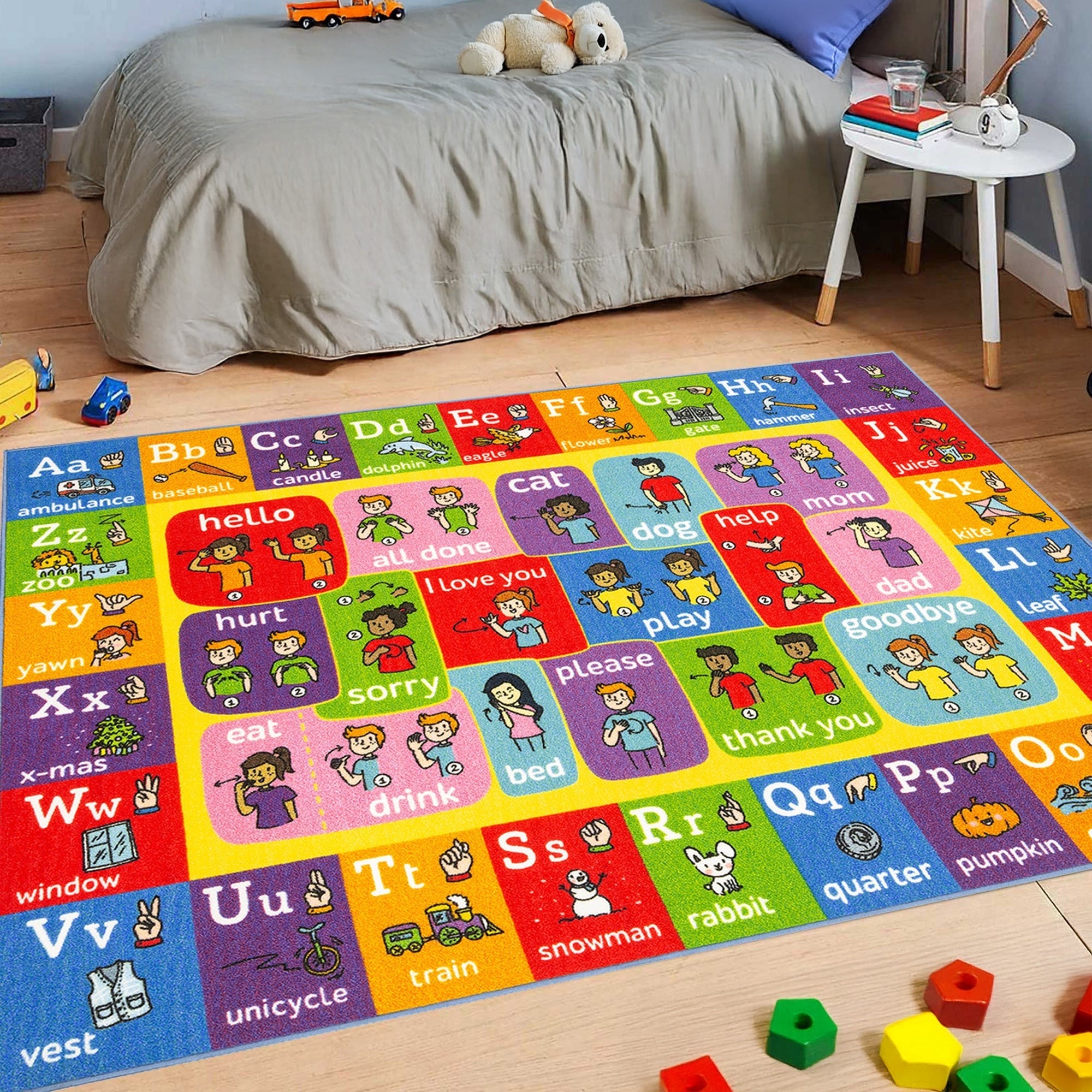 KC Cubs ABC Alphabet ASL Sign Language Educational Rug 3x5 Foot Playmat
