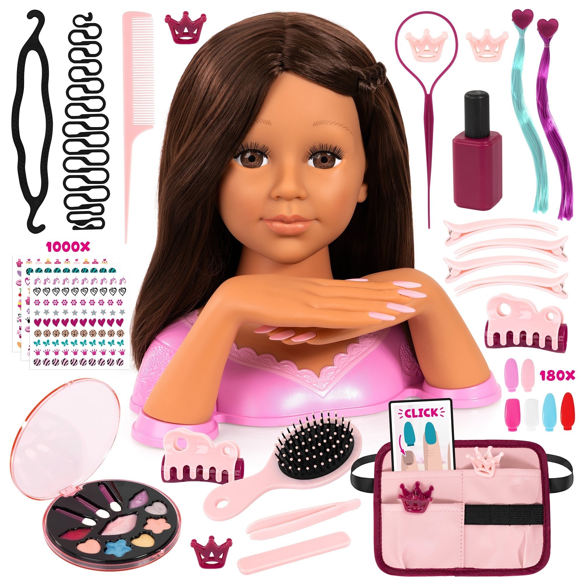 Charlene Magic Nails Brunette Styling Head Doll With Moveable Hands