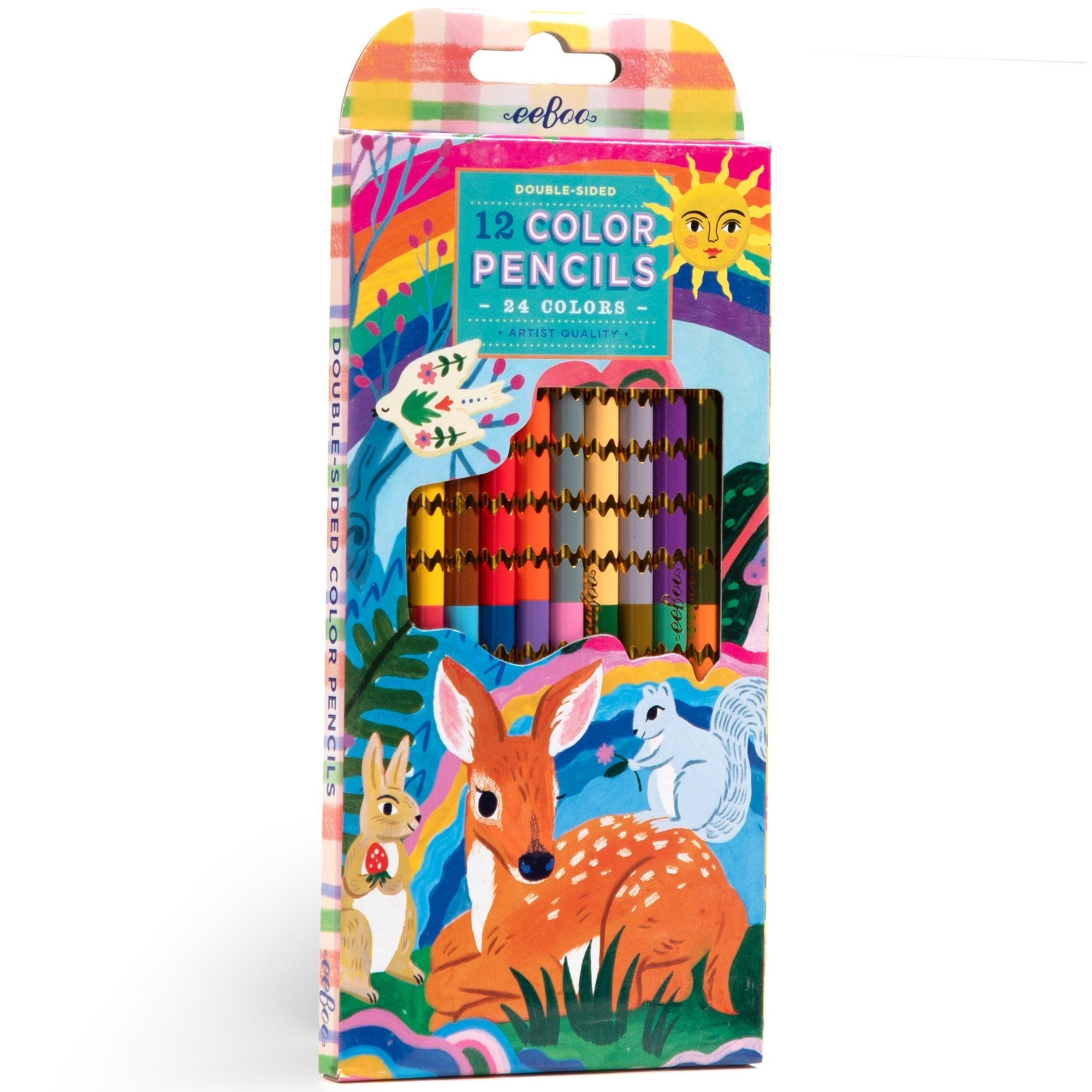 eeBoo Fawn & Sun Double-Sided Colored Pencils 12-Piece Set - 24 Metallic & Fluorescent Shades