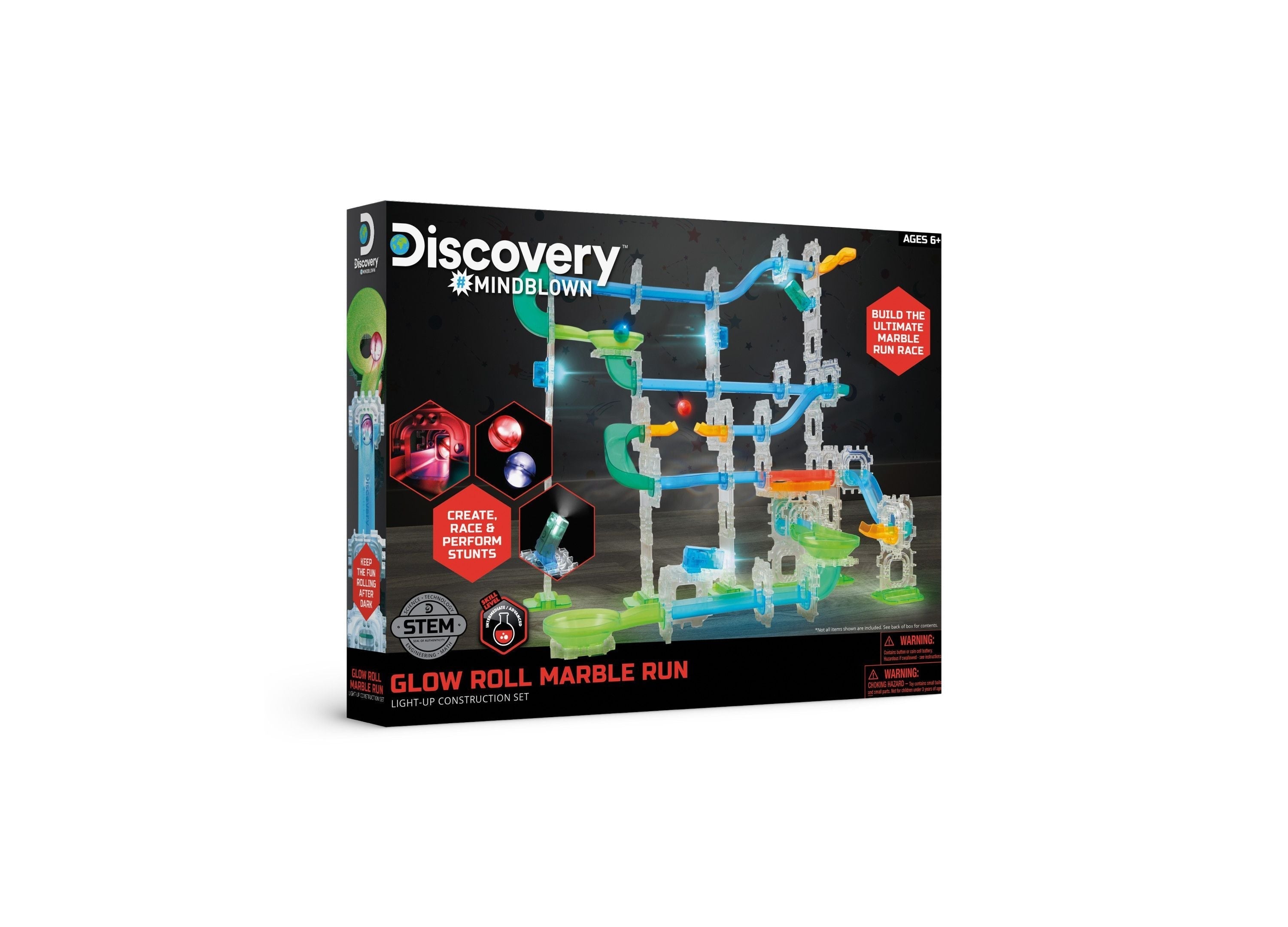 Discovery MINDBLOWN Glow Roll Light-Up Marble Run 92-Piece Construction Set
