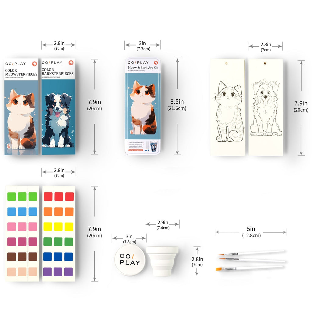 COIPlay Meow & Bark Watercolor Art Kit With 648 Paint Blocks And 52 Animal Bookmarks