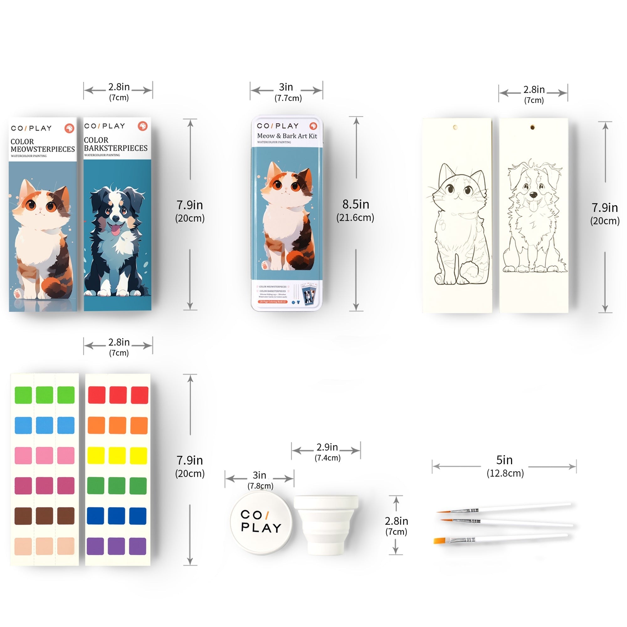 COIPlay Meow & Bark Watercolor Art Kit With 648 Paint Blocks And 52 Animal Bookmarks