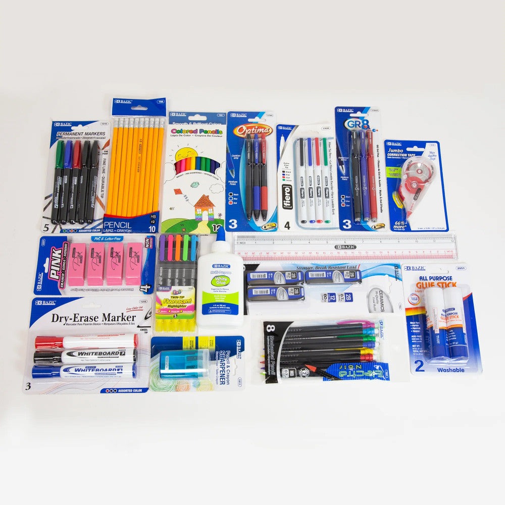 BAZIC Products Ultimate School Supply Kit, 66 Pieces for K-12 Students