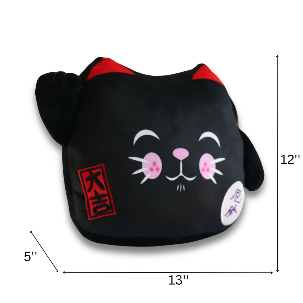 Maneki Neko Velboa Black Cushion - Soft, Adorable & Relaxing