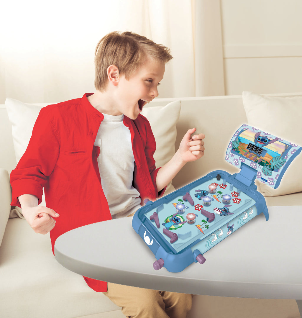 Stitch electronic table pinball with a great design, sounds, lights and digital scoring to play alone or challenge your friends.