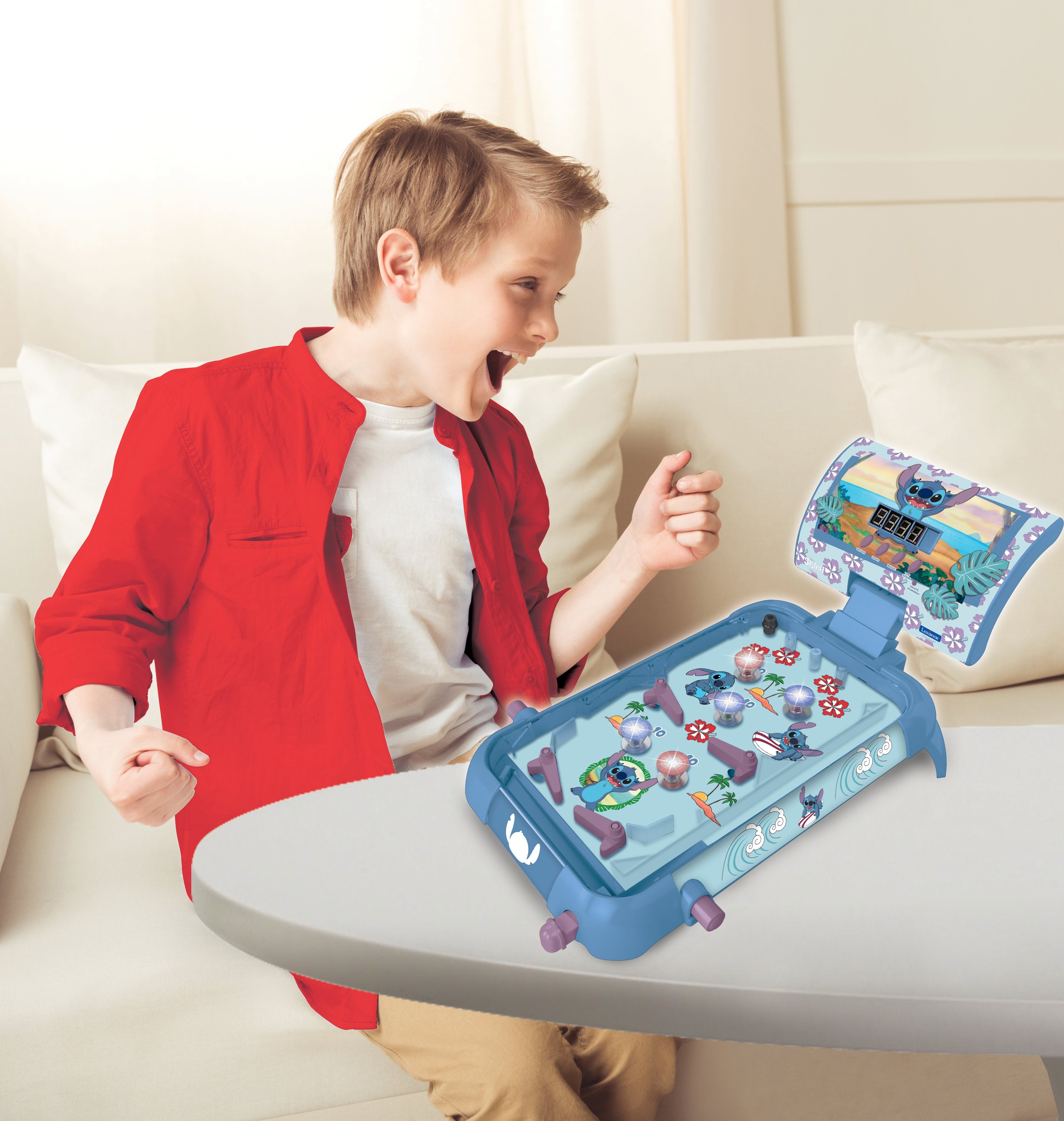 Stitch electronic table pinball with a great design, sounds, lights and digital scoring to play alone or challenge your friends.
