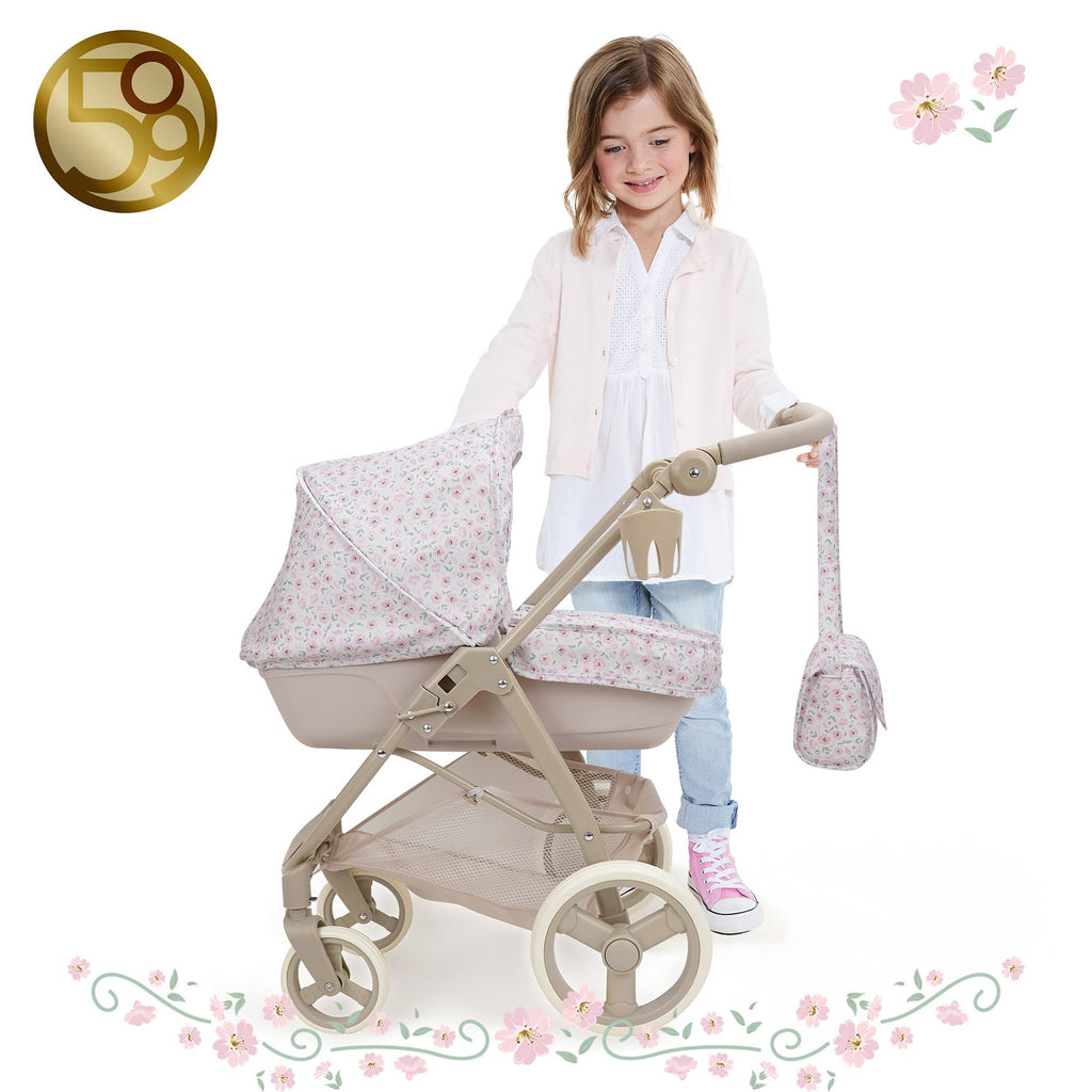509 Crew Little Flora Bella 2-in-1 Doll Pram, Convertible Toy Stroller, 27.6-Inch