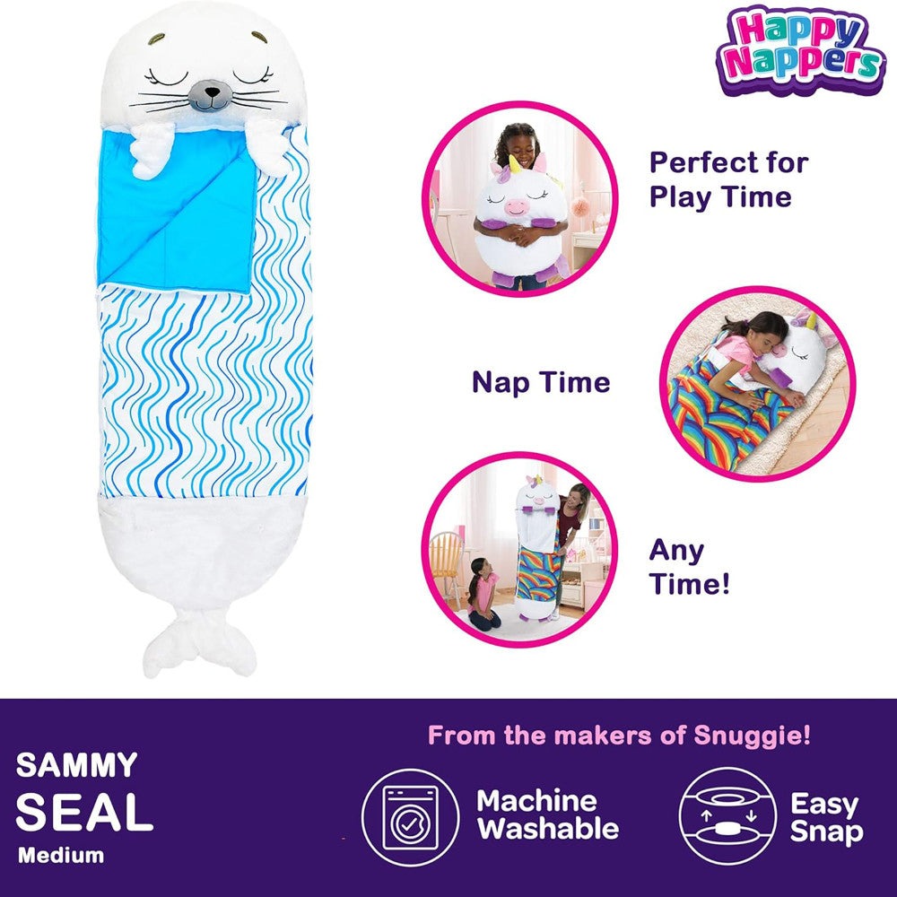 Happy Nappers Sammy The Seal 54 inch Pillow to Sleepy Sack - Medium