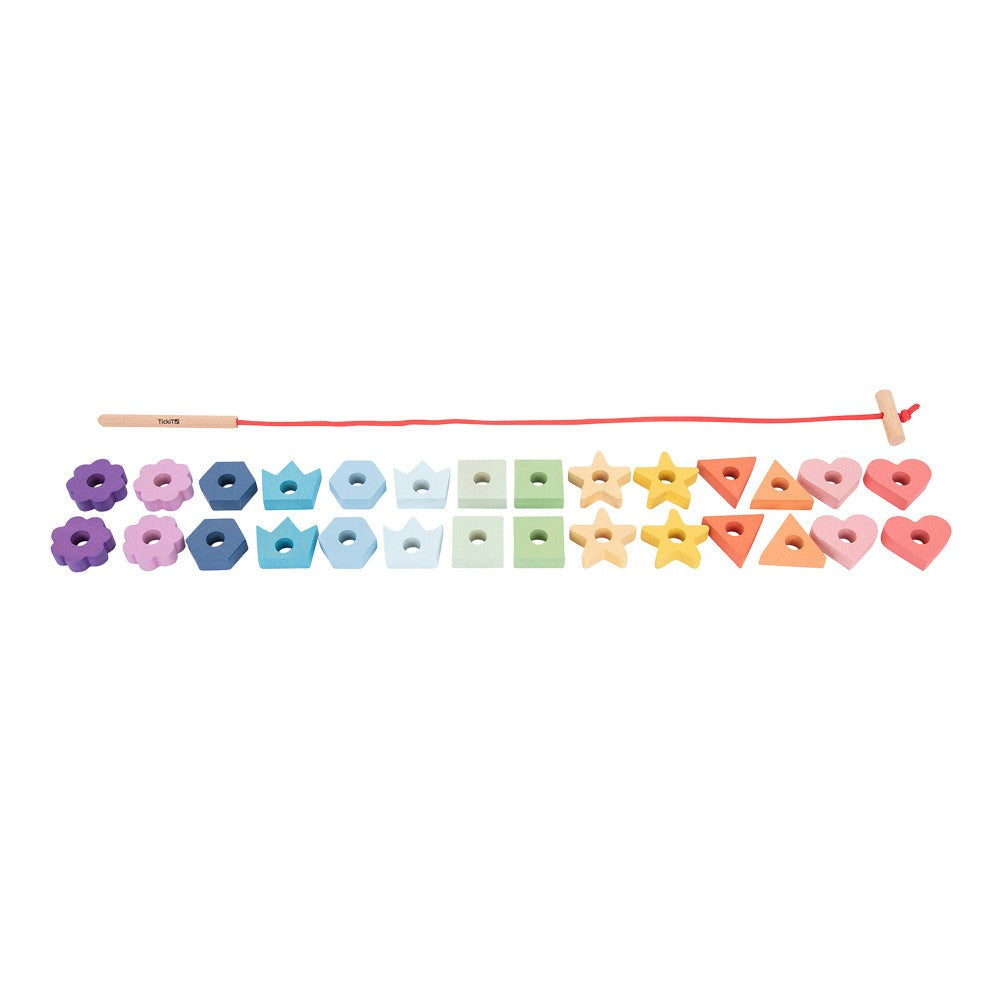 TickiT Rainbow Wooden Lacing Shapes - Educational Color and Shape Sorting Toy