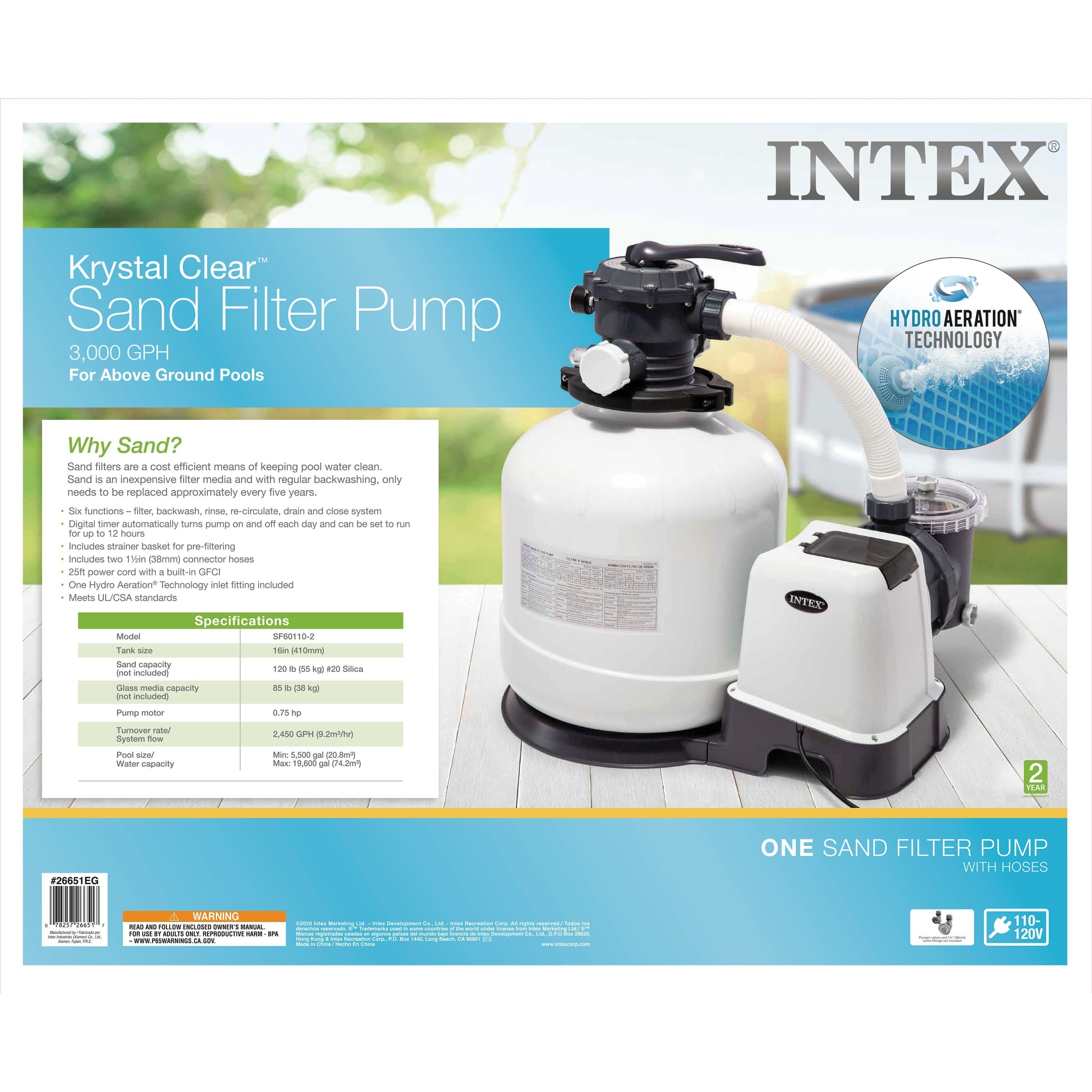 3000 GPH Sand Filter Pump With Timer And GFCI For Above Ground Pools