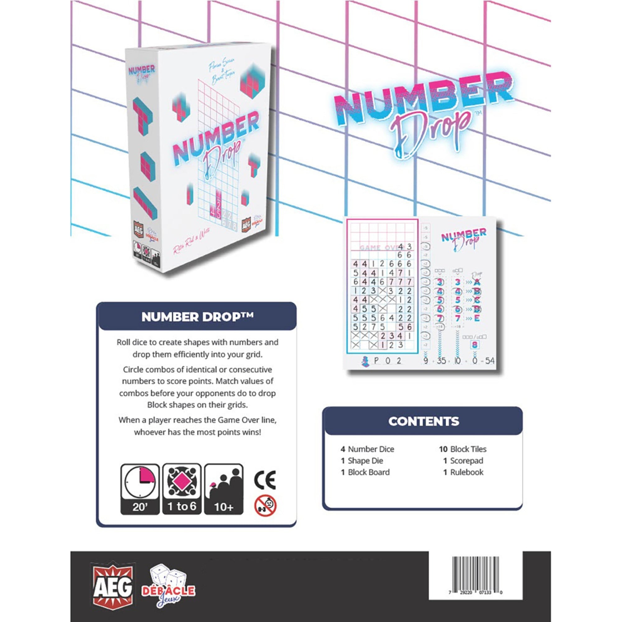 Number Drop Retro Edition Roll & Write Strategy Game