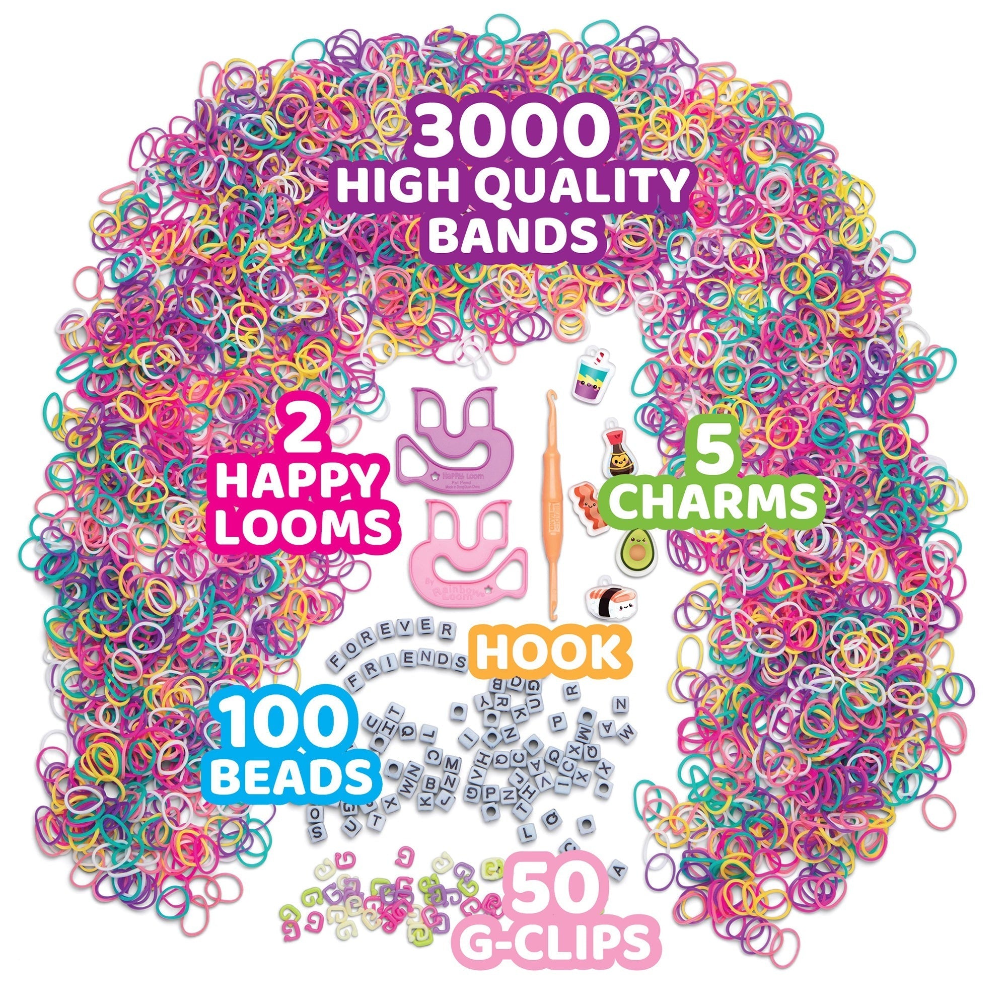 Rainbow Loom Forever Friends 3000-Piece Rubber Band Bracelet Kit With Charms And Alpha Beads
