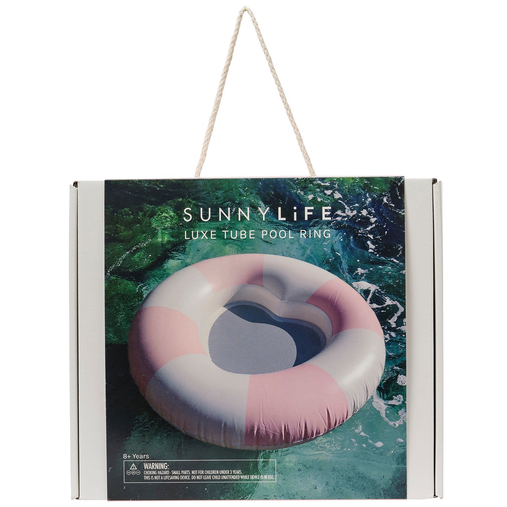Sunnylife Luxe Tube Pool Ring - Stole My Heart Pink Stripe Inflatable Lounger